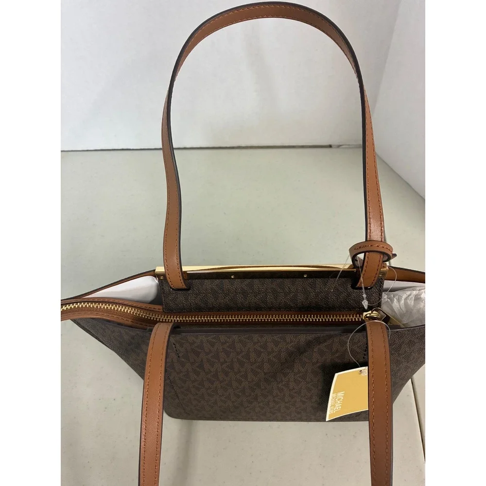 Michael Kors Evelyn Small EW TZ Tote Brown Acorn Logo Bag 30F5GQ9T5B NEW - Picture 4 of 8